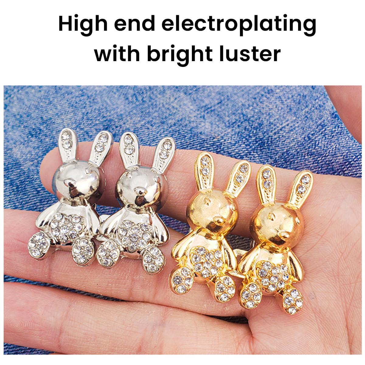 Venzina Adjustable Waist Buckle for Jeans and Pants featuring Detachable Alloy Pins | 4 Sets Cute Rabbit Rhinestone Design