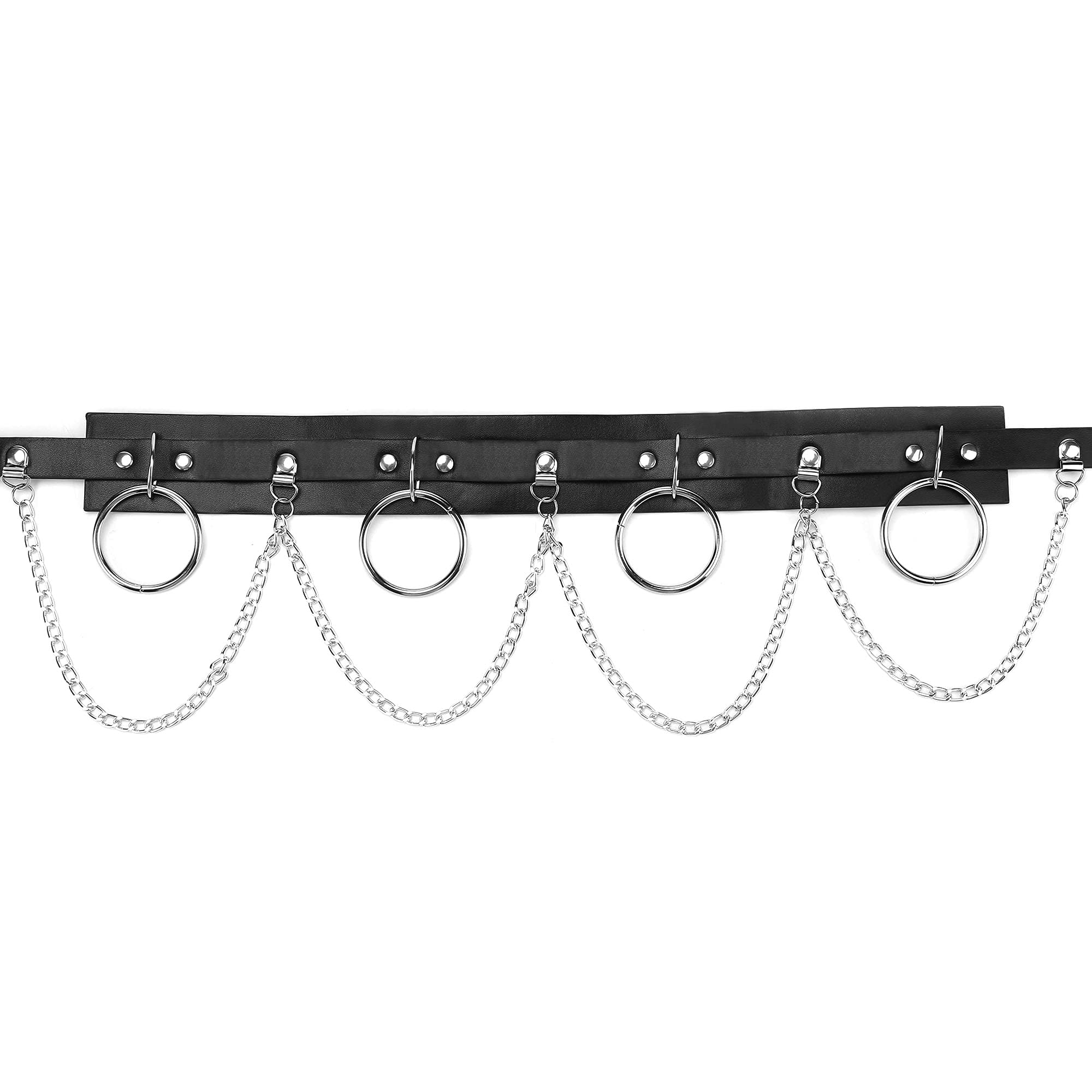 Venzina Waist Belt for Women featuring Metal Chains and Ring Buckle 97 cm Faux Leather Black | Punk Goth Style for Skirts and Jeans