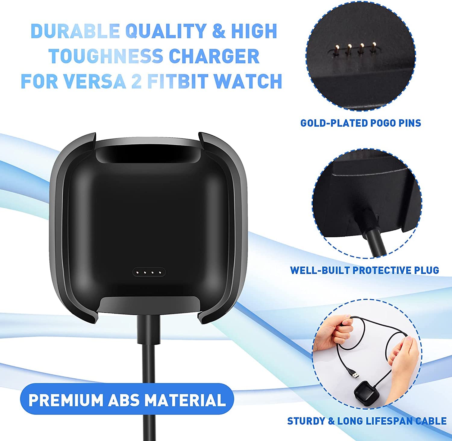 ZORBES USB Charger for Fitbit Versa 2 with Tight Connection Design and Overcurrent Protection