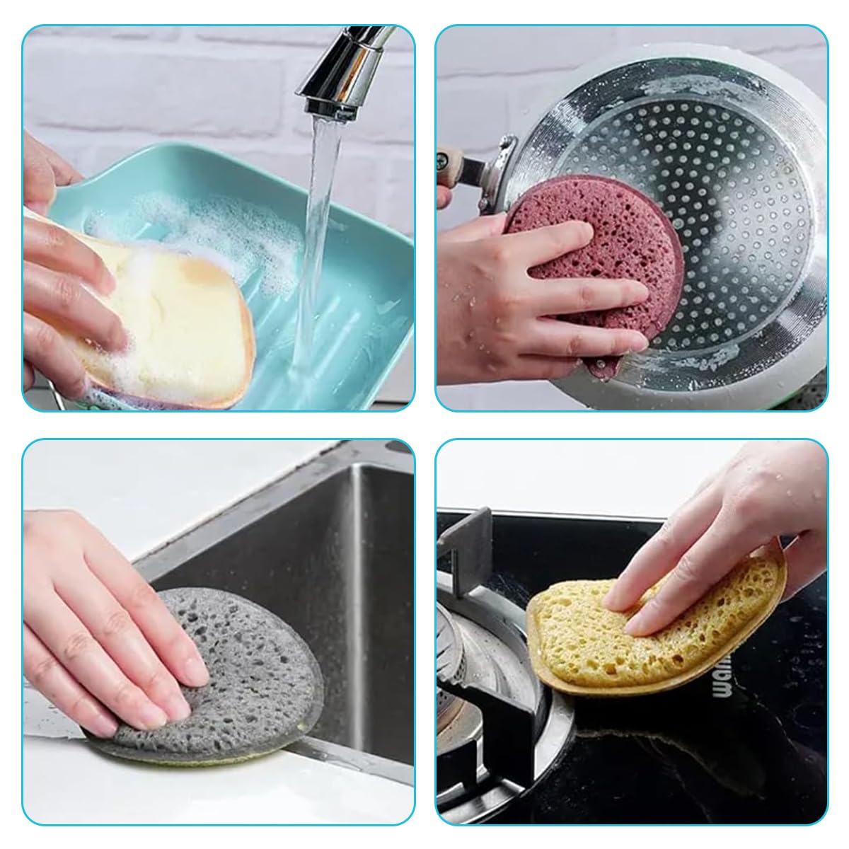 HASTHIP Kitchen Sponge Scrubber Pads for Pots and Dishes 6Pcs featuring No Mark Cleaning | Multi Color Reusable Scrubbing Pads