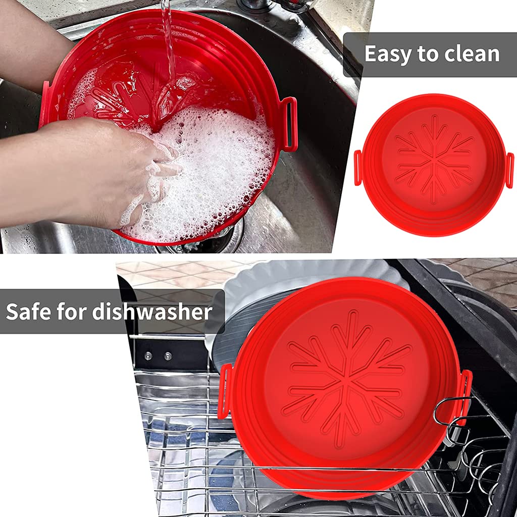 HASTHIP Air Fryer Silicone Baking Tray, 1 Pcs 8.2 Inch Foldable Air Fryer Liner for 4-7QT, Reusable Air Fryer Silicone Pot with Anti-scalding Handles, Food Safe Air Fryers Oven Accessories (Red)