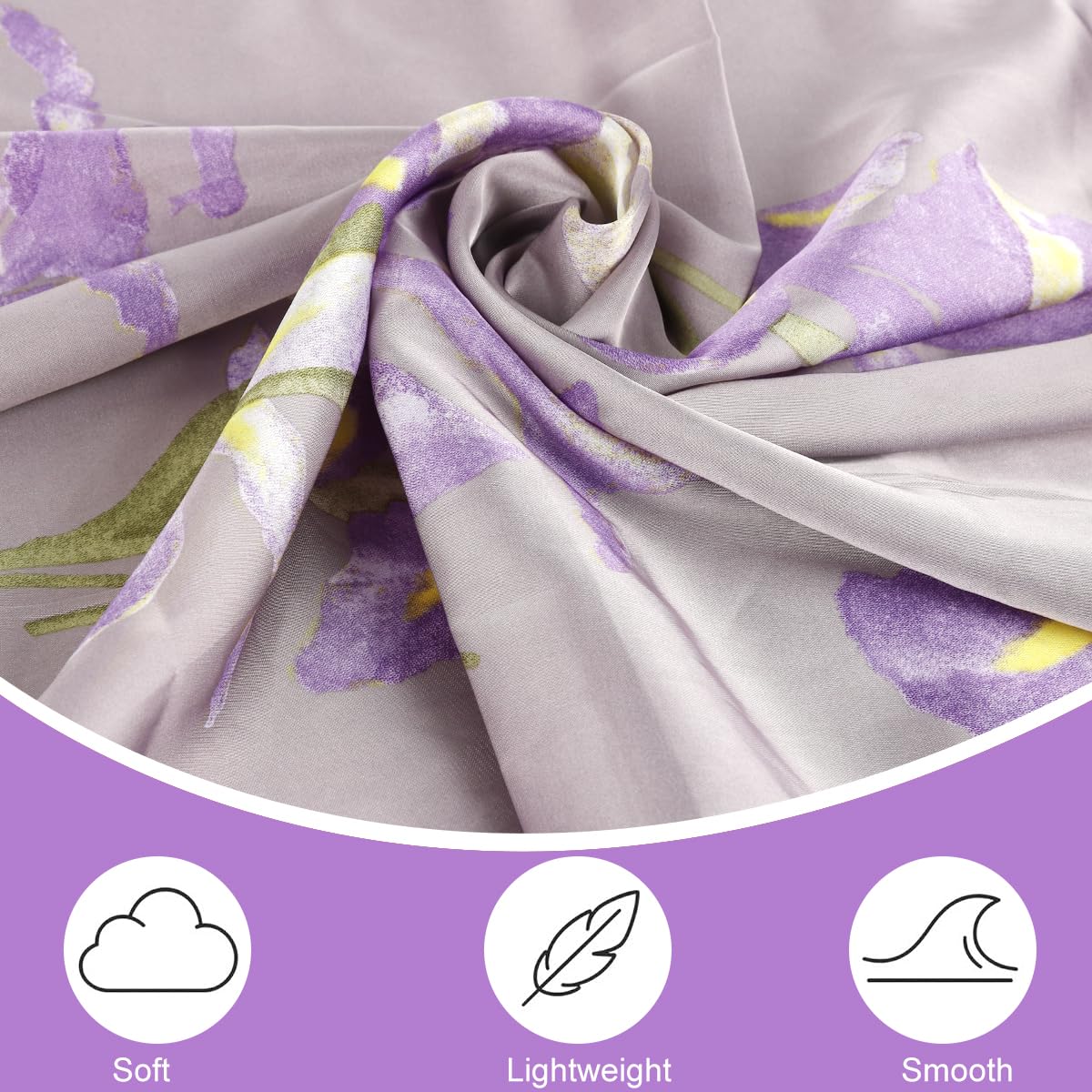 SANNIDHI Neck Scarf for Women featuring Purple Iris Floral Print and 27.5 in Square Design | Silk‑Like Lightweight Accessory