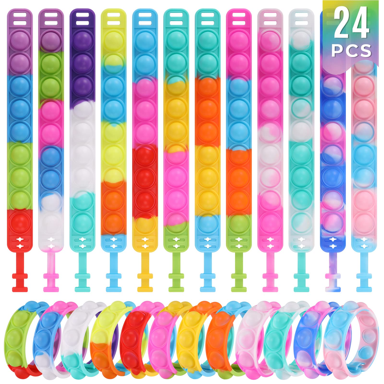 PATPAT® Kids Party Favors Pop Fidget Bulk Its 24 Packs Fidget Bracelet It Birthday Party Favors for Kids Goodie Bags Stuffers for