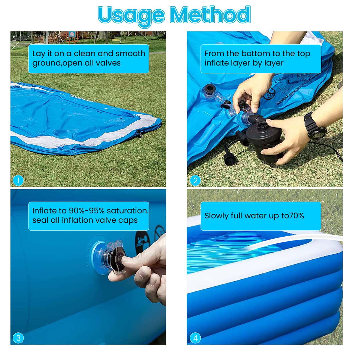 Proberos® 300*190*75cm Swimming Pool for Adults Kids with Electric Air Pump, Large 4-tier Independent Thicken PVC Inflatable Swimming Pool for Fun Indoor Outdoor Summer Activities