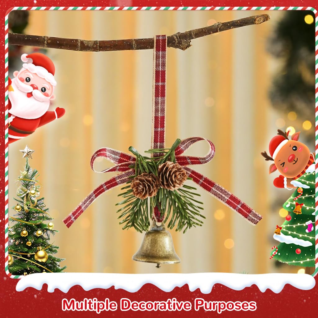 HASTHIP Christmas Jingle Bells for Tree Decoration featuring Ribbon Bow and Pine Cone | Crimson Holiday Ornament