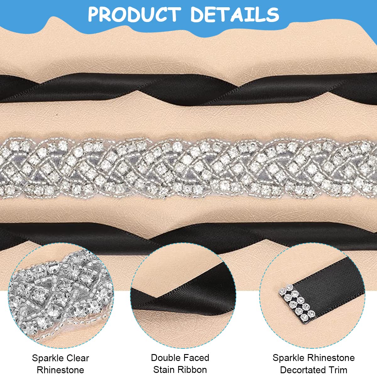 PALAY Women's Dress Belt for Wedding and Formal Gowns with 43×2.5cm Rhinestone Applique | Handmade Ribbon Sash for Bridal Party Dresses