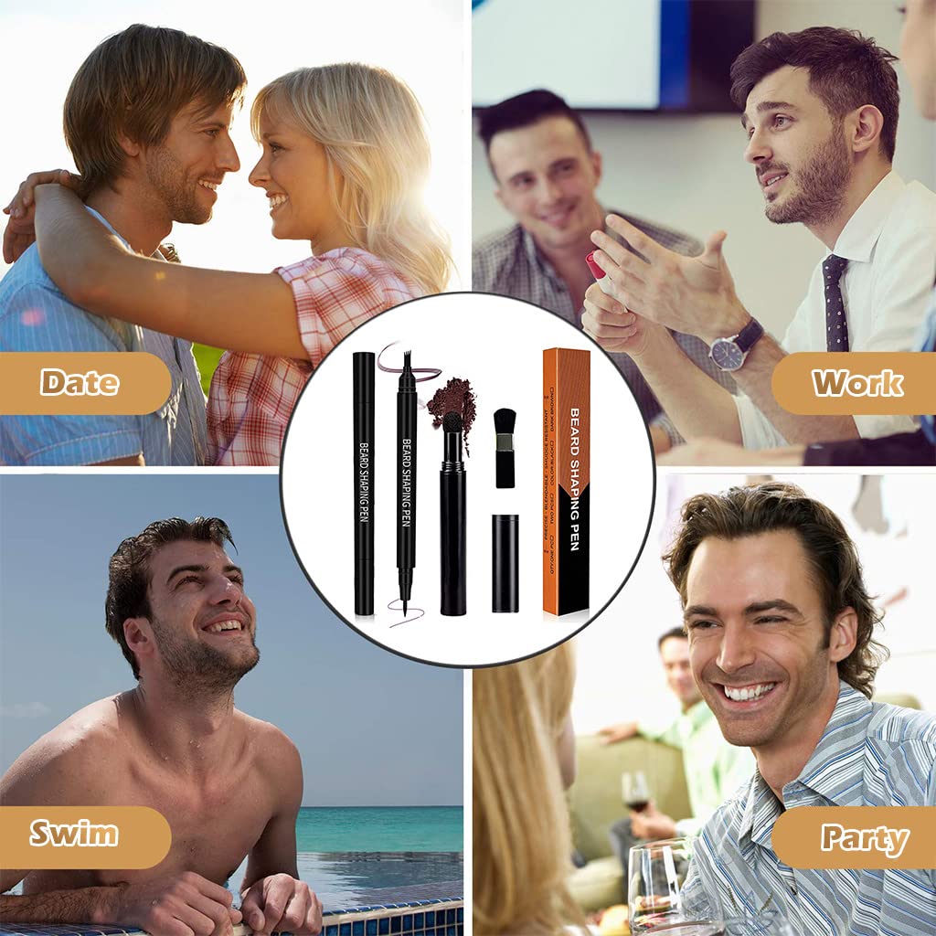 HASTHIP Beard Pencil Filler Kit for Men with Powder Brush and 4 Fork Tip | Dark Brown