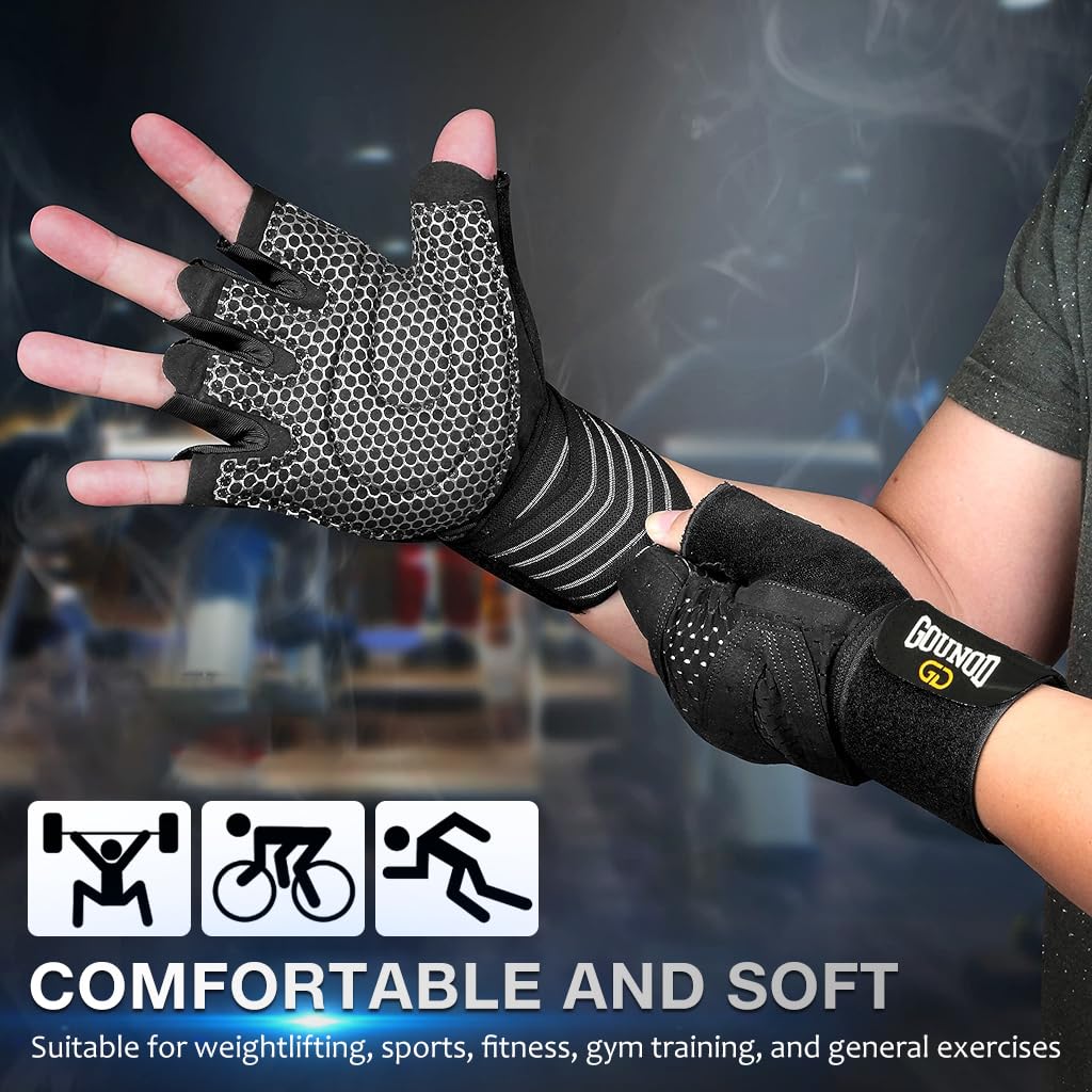 Proberos Fingerless Fitness Gym Gloves for Workout with Padded Palm and Wrist Support | Black L