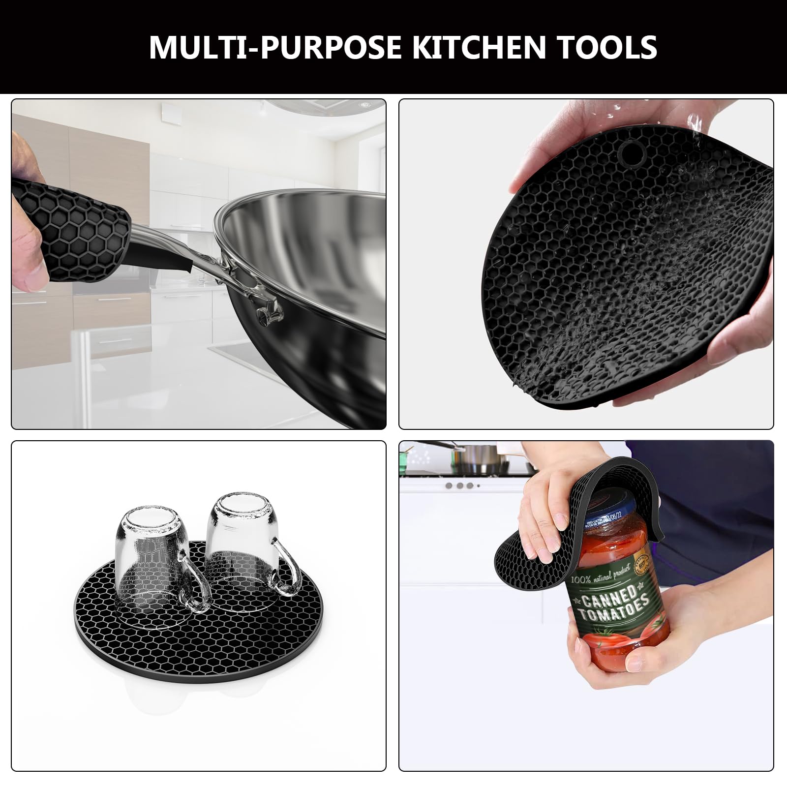 ZIBUYU Silicone Insulation Pads 6.8 in for Hot Dishes with Honeycomb Anti Slip Design | Black
