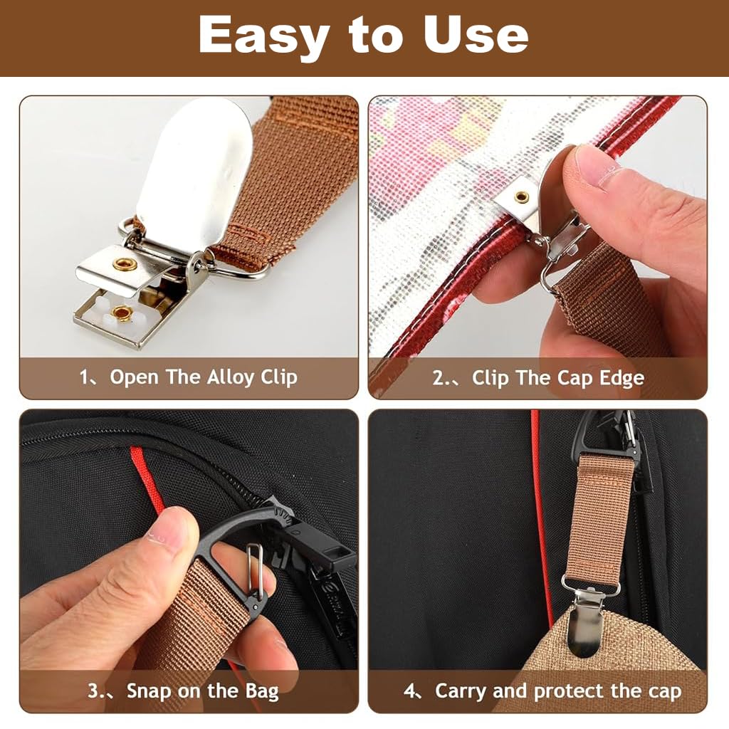 ZIBUYU Hat Retainer Clips for Bags featuring Quick Release Clasp Set of 4 | Traceless Hold