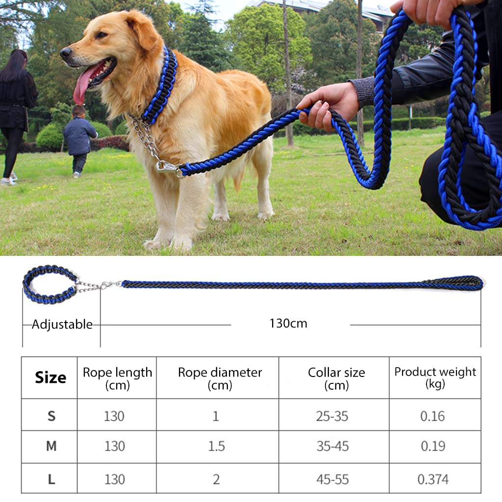 Qpets® 1.3M Dog Chains for Strong Dogs, 8 Strands of Woven Nylon Rope Dog Leash for Large Dogs 360° Swivel Metal Attachment Adjustable Dog Collar Detachable Dog Leash