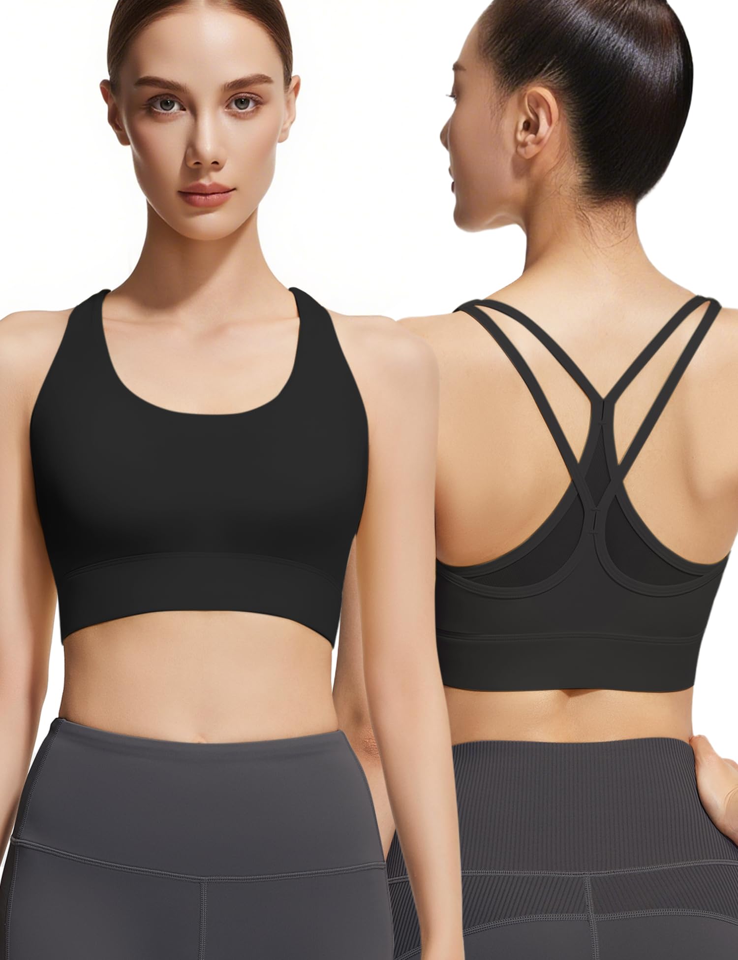 Venzina Women's High Support Sports Bra for Running and Gym with Criss Cross Back | Black Mesh Workout Top