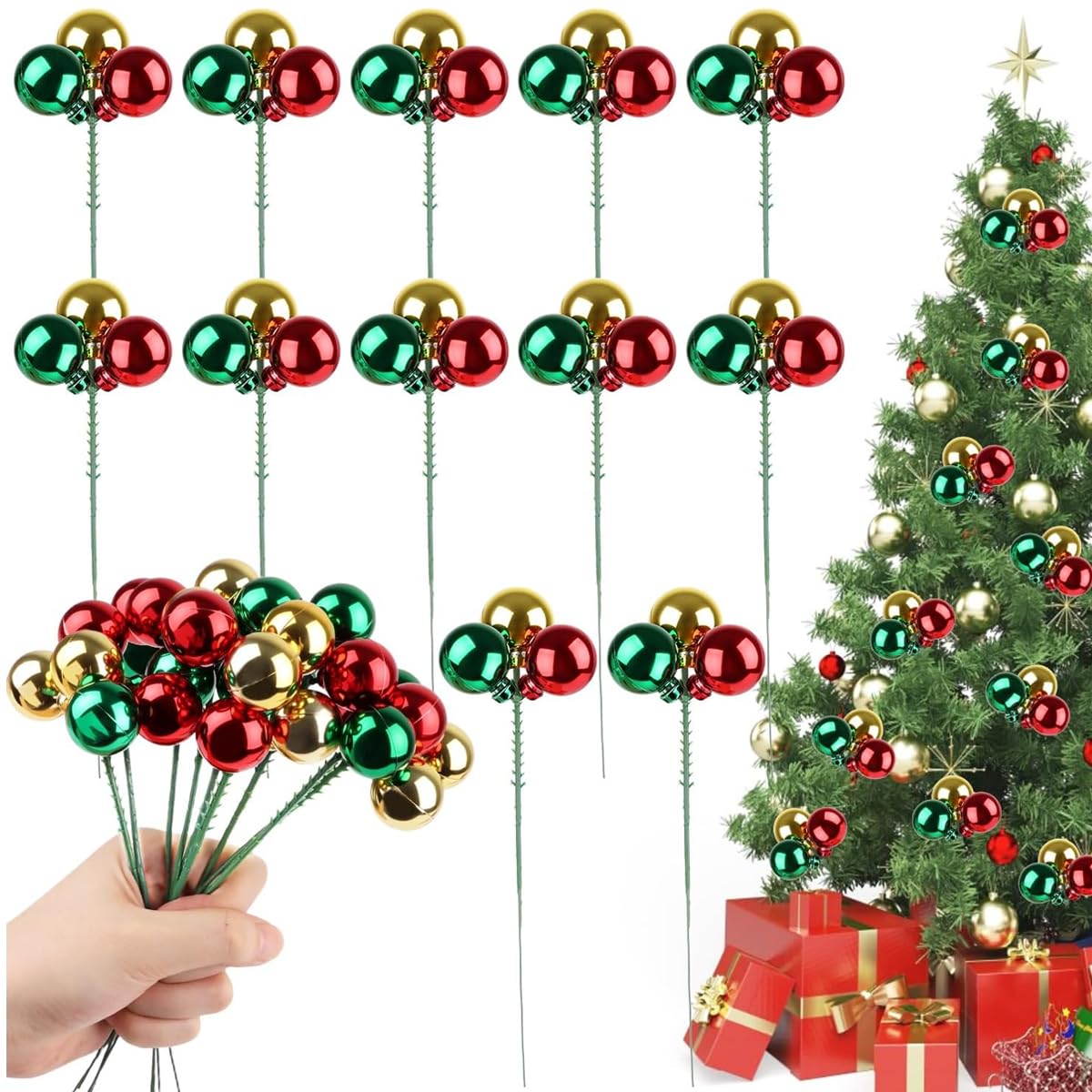 HASTHIP Christmas Ball Ornaments for Tree featuring 12 picks in red green and gold | festive home and DIY crafts décor