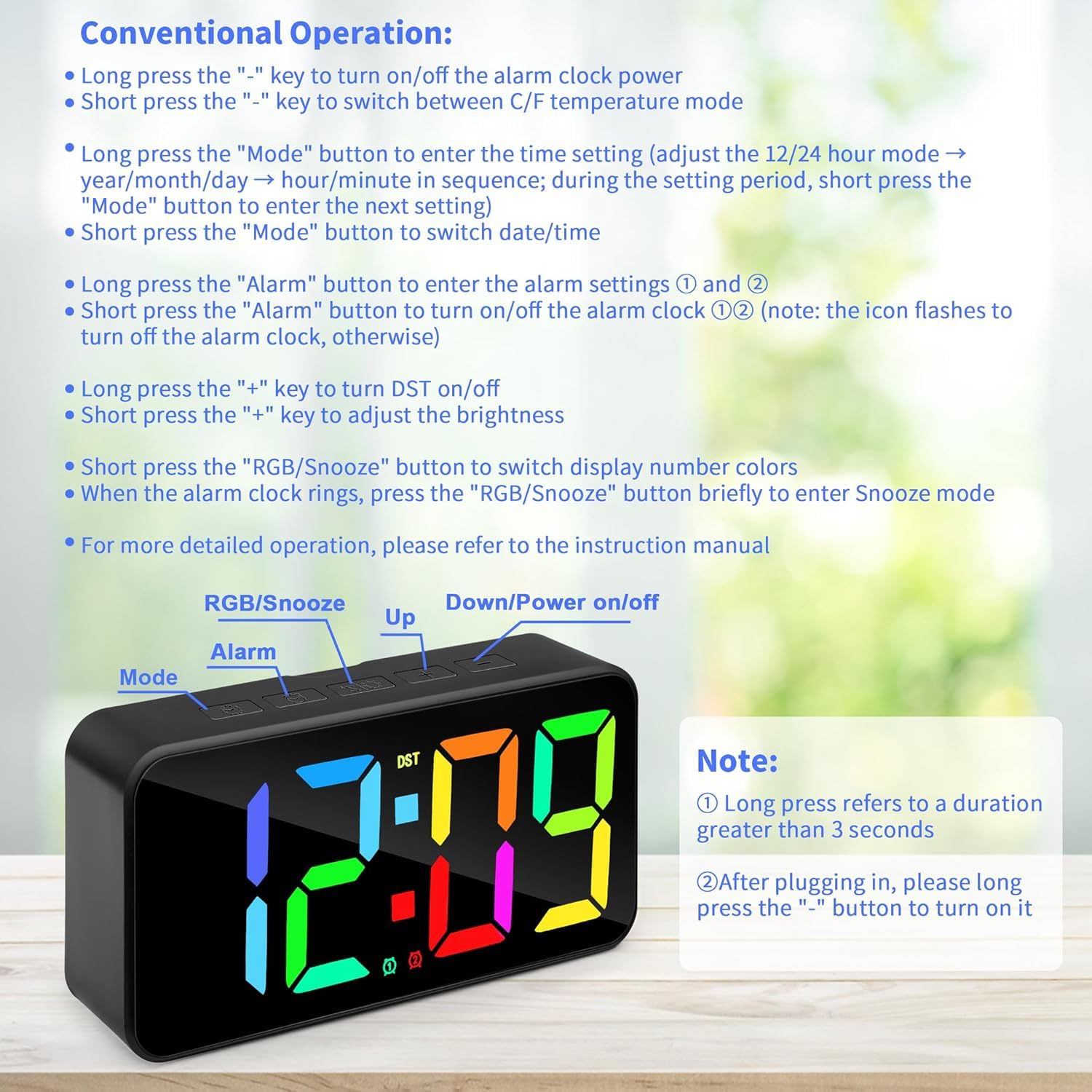 HASTHIP LED Digital Alarm Clock with 14 RGB Color Screen and Dual Alarm | USB Rechargeable Folding Nightlight