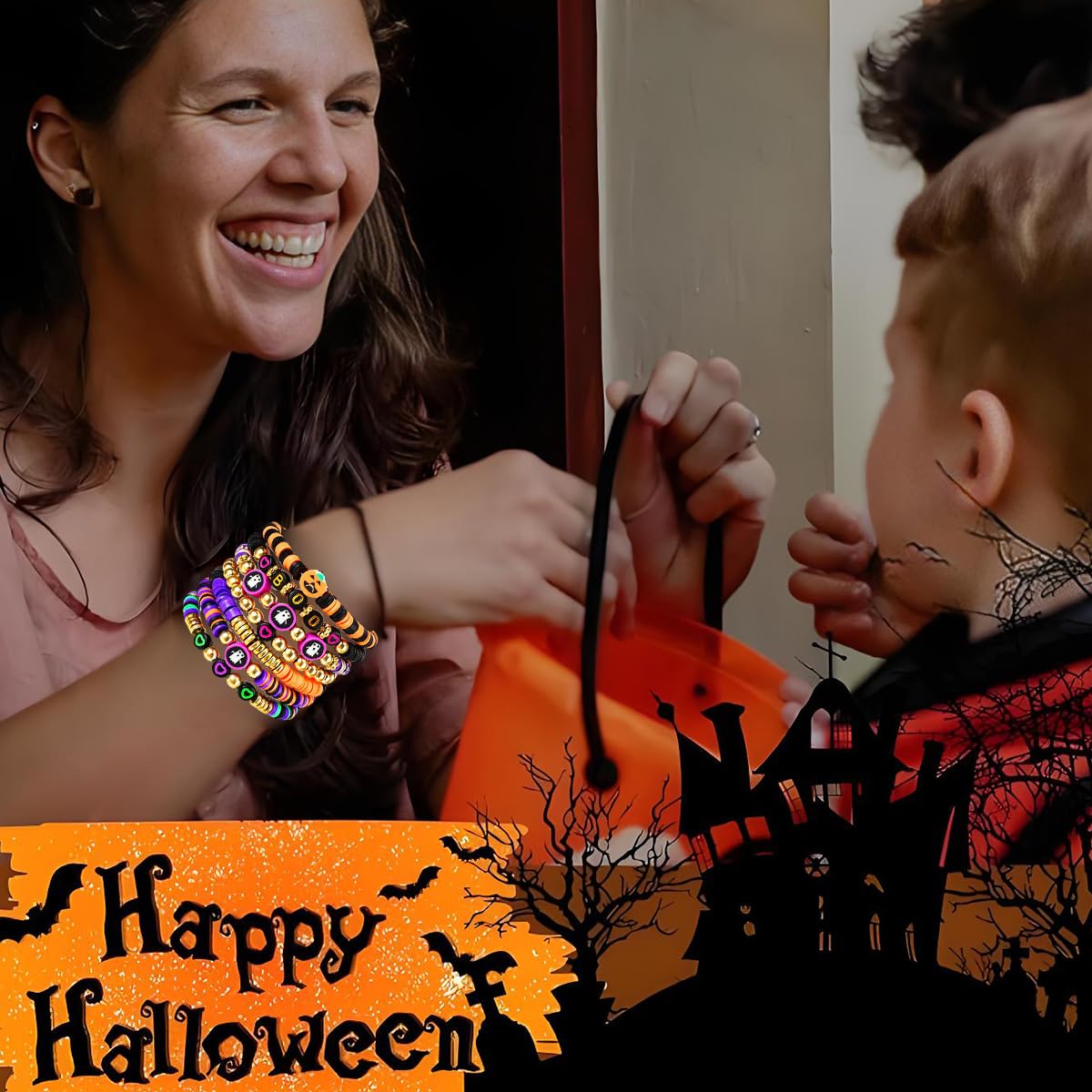 SANNIDHI Halloween Jewelry Making Kit for DIY Bracelets with Clay and Charm Beads | Gift for Kids and Friends