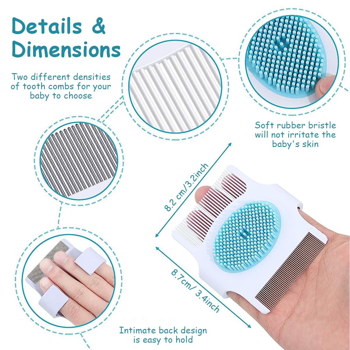 SNOWIE SOFT Baby Hair Brush and Comb Set 2pcs for Gentle Grooming with Soft Rubber Bristles