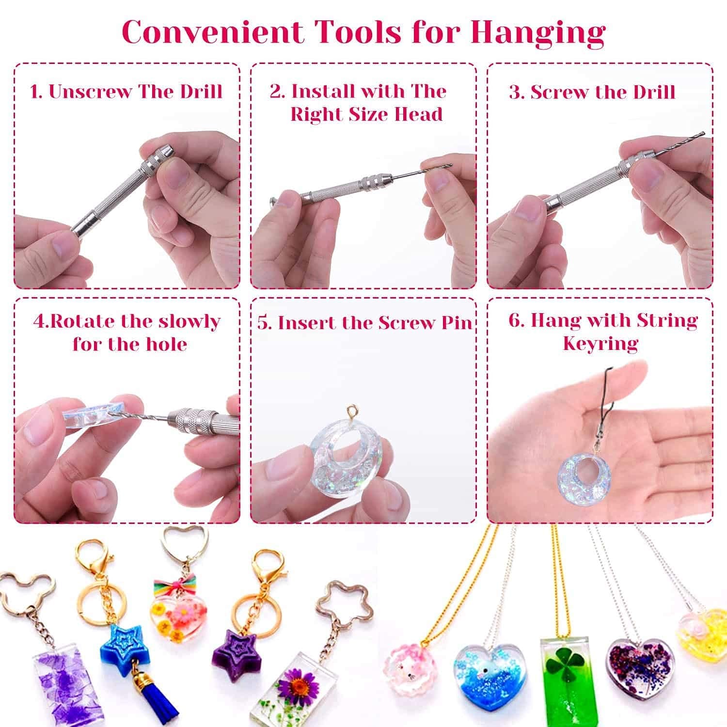 HASTHIP Resin Casting Mold Kit for Jewelry Making with 94 Pcs Silicone Moulds | Includes Hand Twist Drill and Glitter Sequins