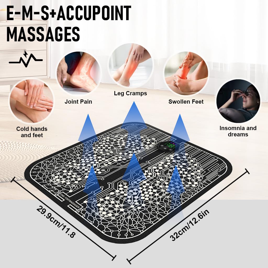 HANNEA Foot Massager for Pain Relief with 6 Modes and 19 Levels featuring EMS Pad | Rechargeable Portable Design