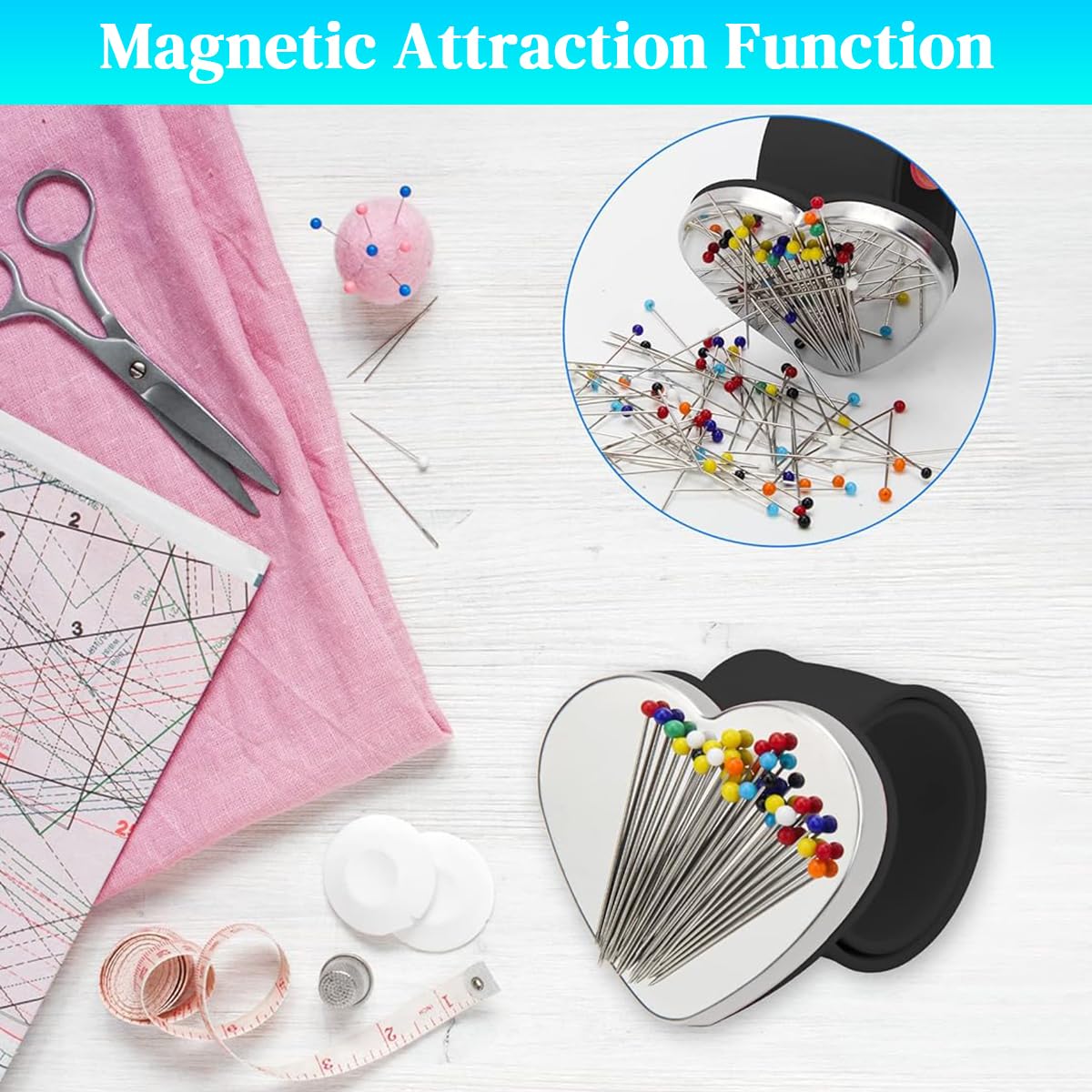 HASTHIP Magnetic Wrist Sewing Pincushion for DIY Crafts with Heart Shape and Silicone Band | Ideal for Crafters