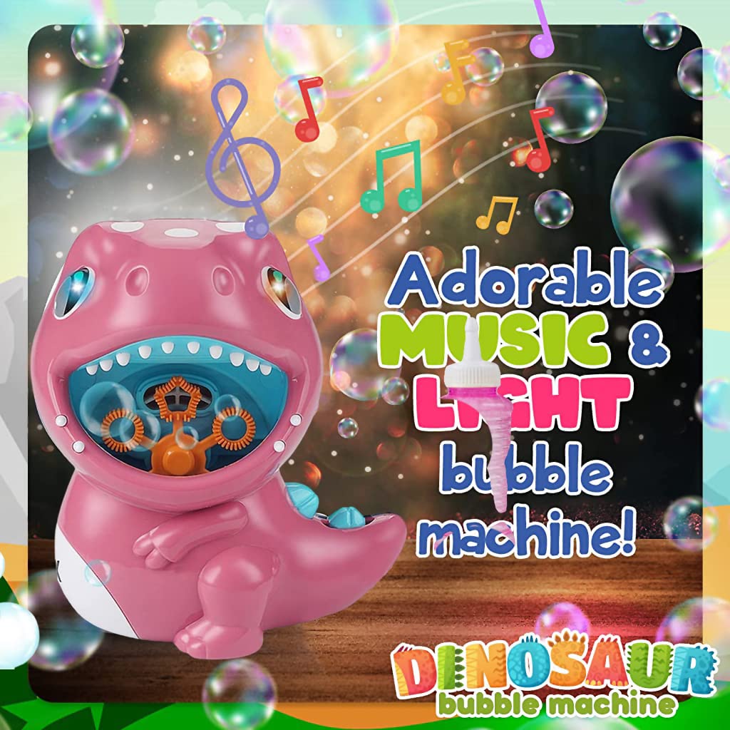PATPAT Dinosaur Bubble Machine for Kids with Light and Music featuring 6 Wands 500+ Bubbles
