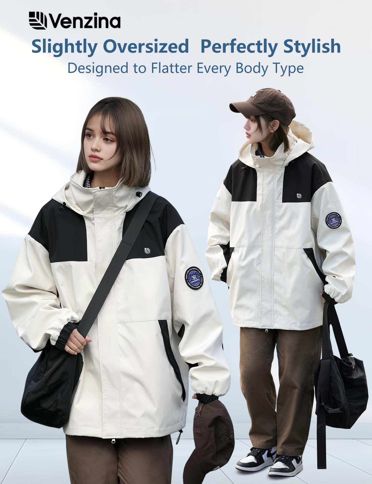 Venzina Women's Softshell Jacket for Hiking and Travel with DIY Patches | Waterproof Windproof Light Khaki