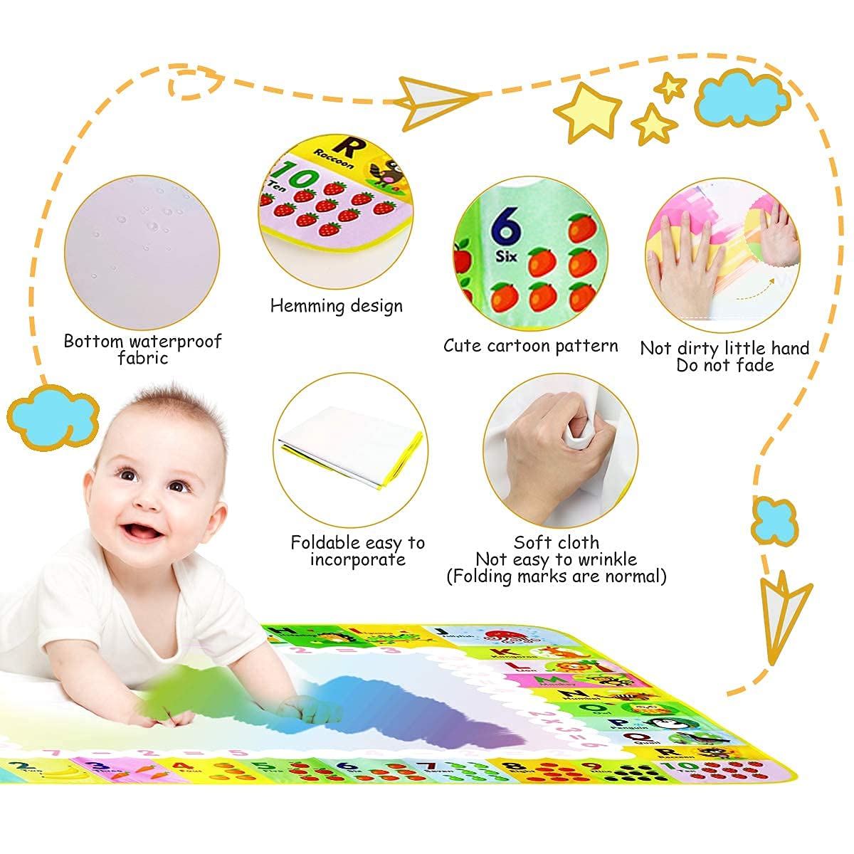 PATPAT® Water Doodle Mat Larger (120 x 90cm) Water Magic Play Mat Reusable Mess Free Drawing Painting Mat Learning Toys for 3+ Year Old Boys Girls Toddlers with Many Interesting Accessories