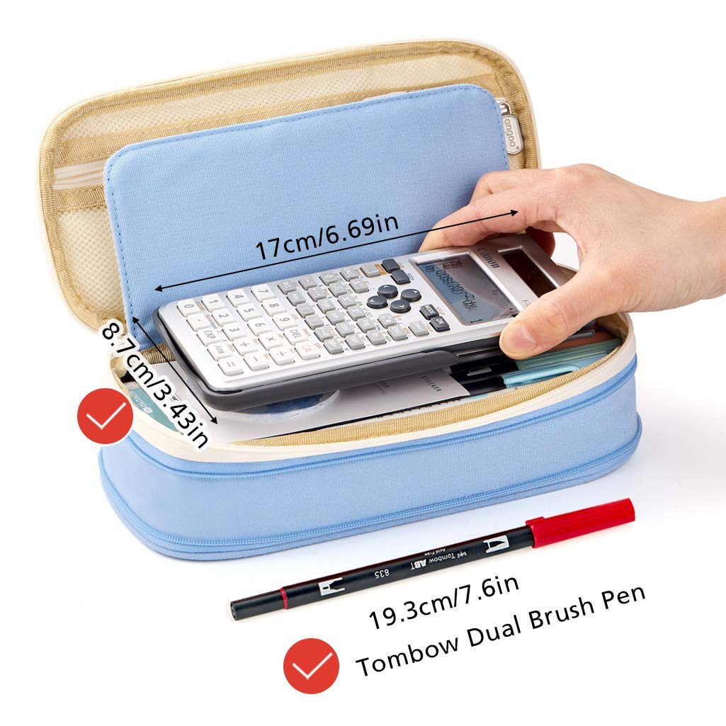 HASTHIP Pencil Case for Students with Double Zipper and Expandable 21.5×10×7 cm Design | Light Blue 2 PCS