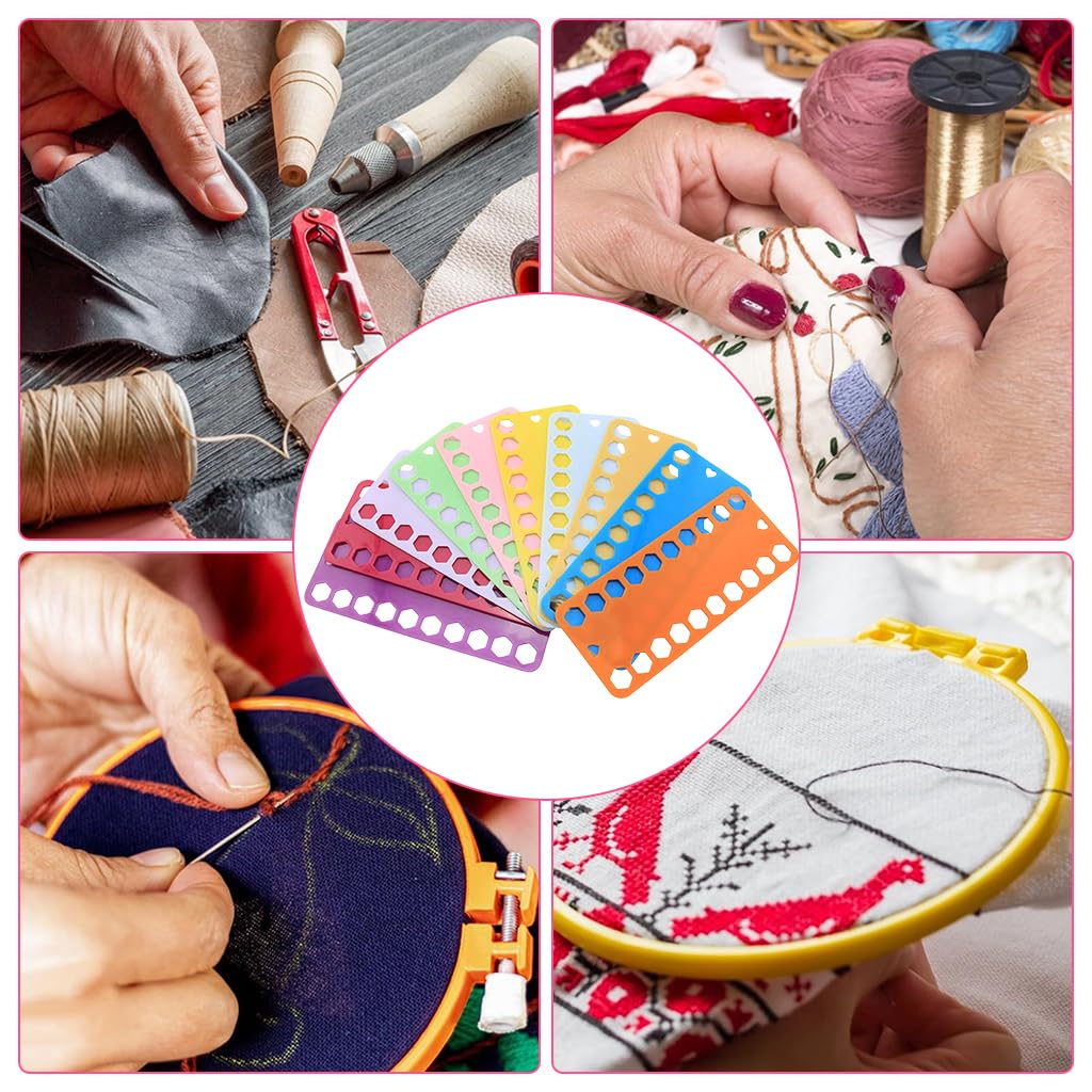 HASTHIP Embroidery Thread Cards for Cross Stitch with Dual Row 20 Slots | 10 Color Plastic Set