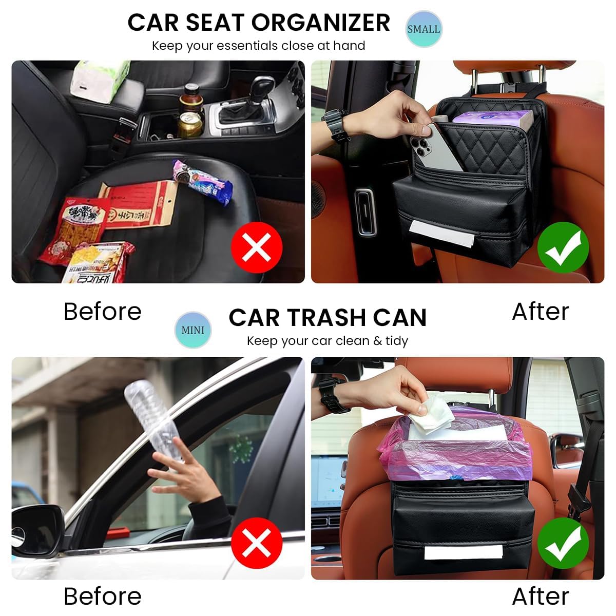 STHIRA® Car Back Seat Organizer with Tissue Holder PU Waterproof Car Tissue Box Holder Multi-Pocket & Quick Install  Car Organizers And Storage Tidy Up Your Car Interior with Car Seat Back Organizer