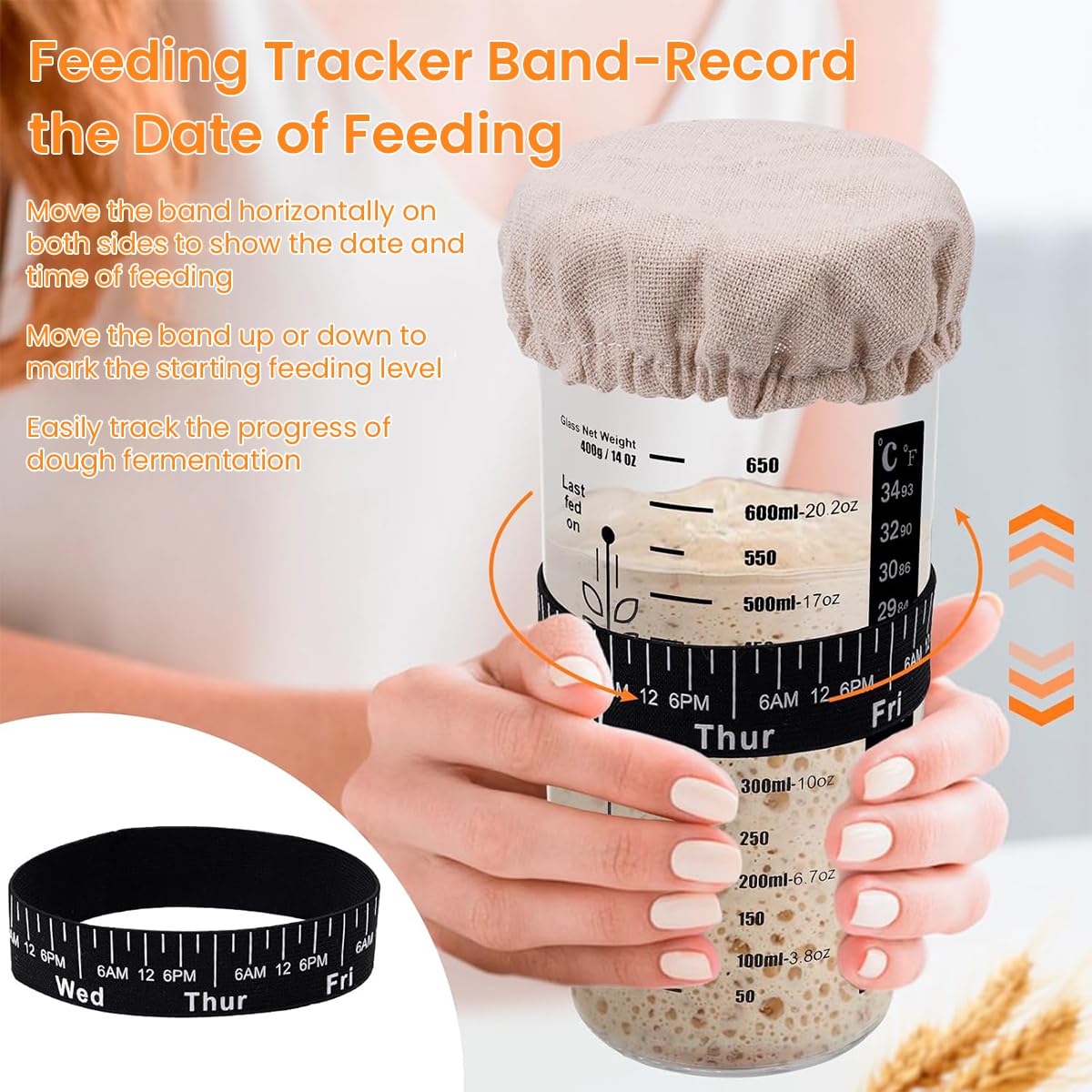 Supvox Sourdough Starter Kit with 25.6oz Glass Jar and Integrated Scale | Silicone Spatula and Thermometer Strap