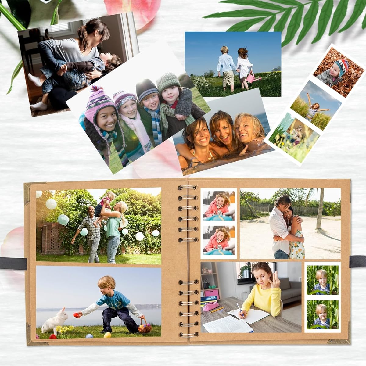 HASTHIP Scrapbook Album for DIY Memories with Ribbon Tie Closure and 8x8 in 60 Pages | 2PCS