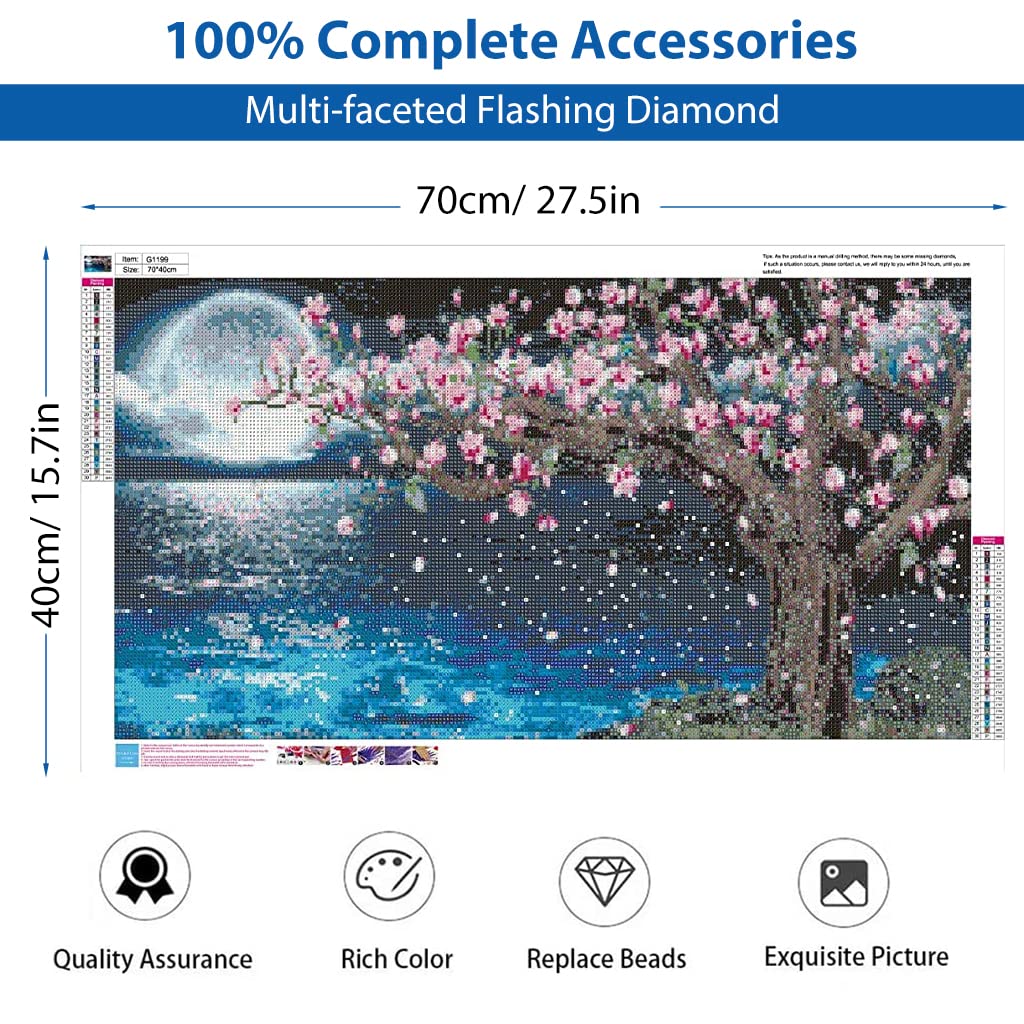 HASTHIP® 5D Diamond Painting Kit, 27.5 X 15.7inch Large Size Lake Moon Diamond Painting Kits for Adults, DIY Full Drill Crystal Rhinestone Arts and Crafts, Art Diamond Painting for Home Wall Decor