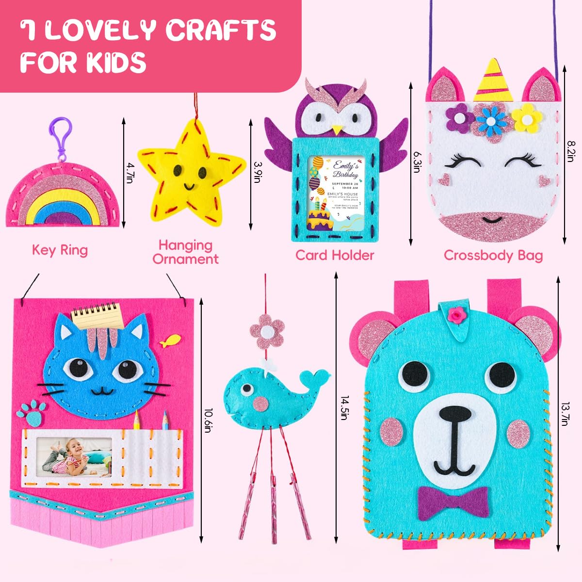 PATPAT DIY Hand Sewing Felt Craft Kit for Kids with 7 Projects | Creative Learning Gift