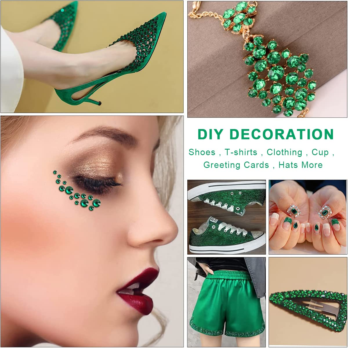 MAYCREATE Nail Art Rhinestones Kit for DIY Manicure with 12 Grid Box and Tweezers | Green