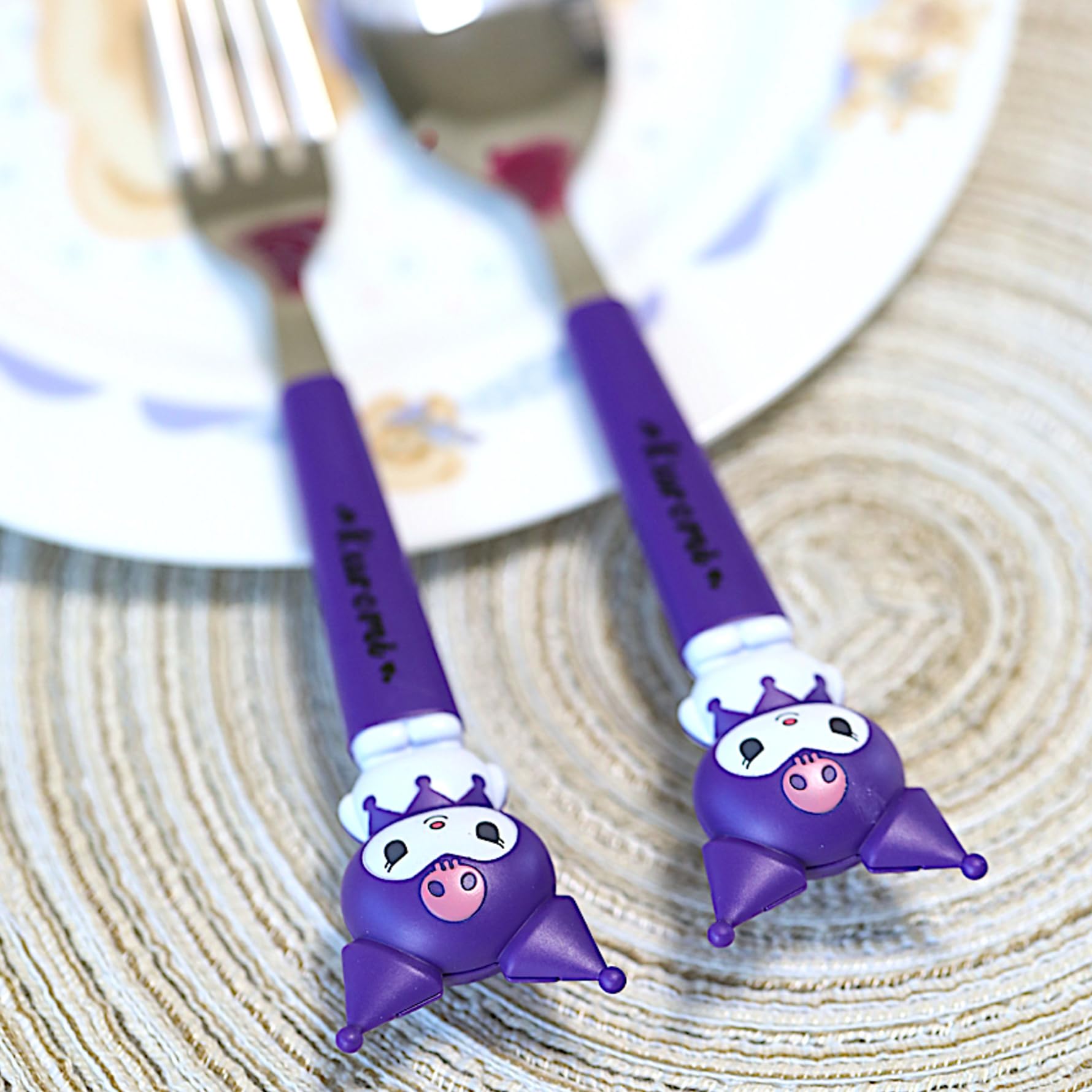 Supvox Spoon Fork Combo Set for Lunch Box with Kuromi Design 6PCS 7.87 in | Kids Utensils