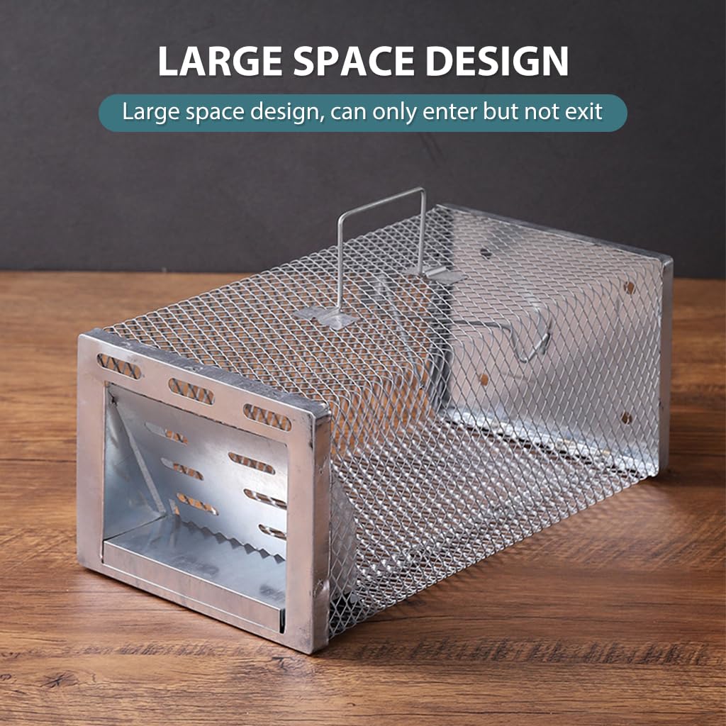 HASTHIP Rodent Trap for Kitchen and Garage featuring One Way Spring Door 28cmx14.5cmx11.5cm | Reusable Metal Cage with Handle