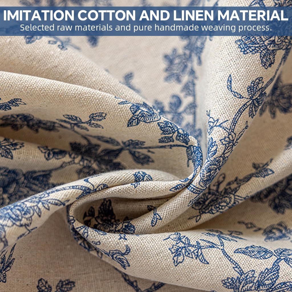 HASTHIP Floral Table Cloth for Dining and Kitchen with Tassel Fringe 150x180 cm Blue Linen Blend | Rustic Decorative Cover for Indoor and Outdoor Use