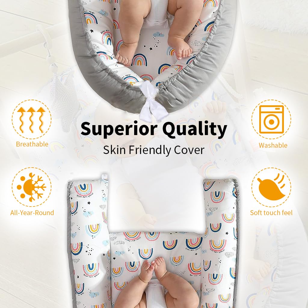 SNOWIE SOFT Baby Bed for Newborns with Raised Edge and Detachable Cover | Pure Cotton Portable Nest