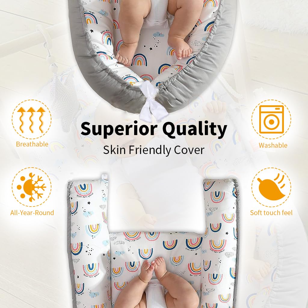 SNOWIE SOFT® Baby Bed Baby Floor Bed with Pillow Soft Breathable Cotton Baby Sleeping Bed Detachable Cover Portable New Born Baby Bed Baby Nest for 0-2 Years