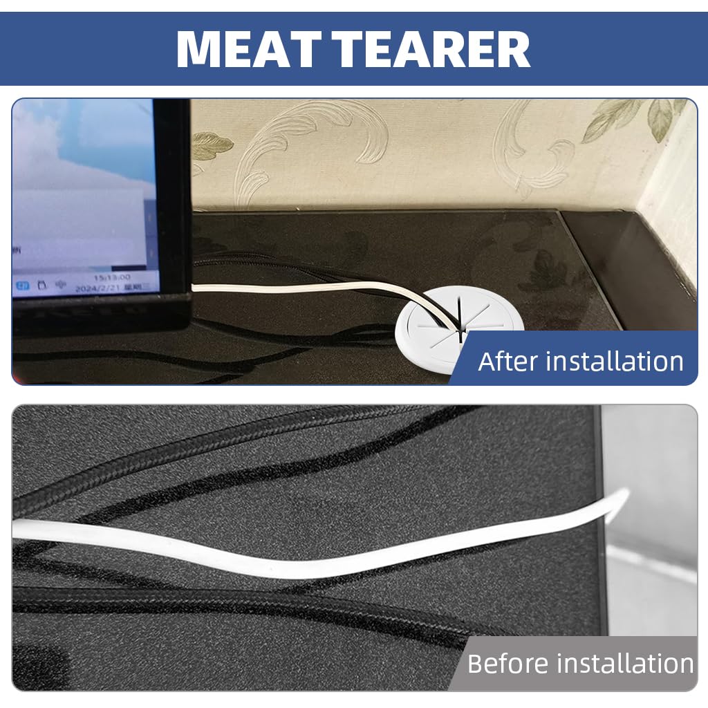 Serplex Desk Cable Grommets for Office Organization featuring Multi Slot Design 12PCS 2 Inch White Rubber