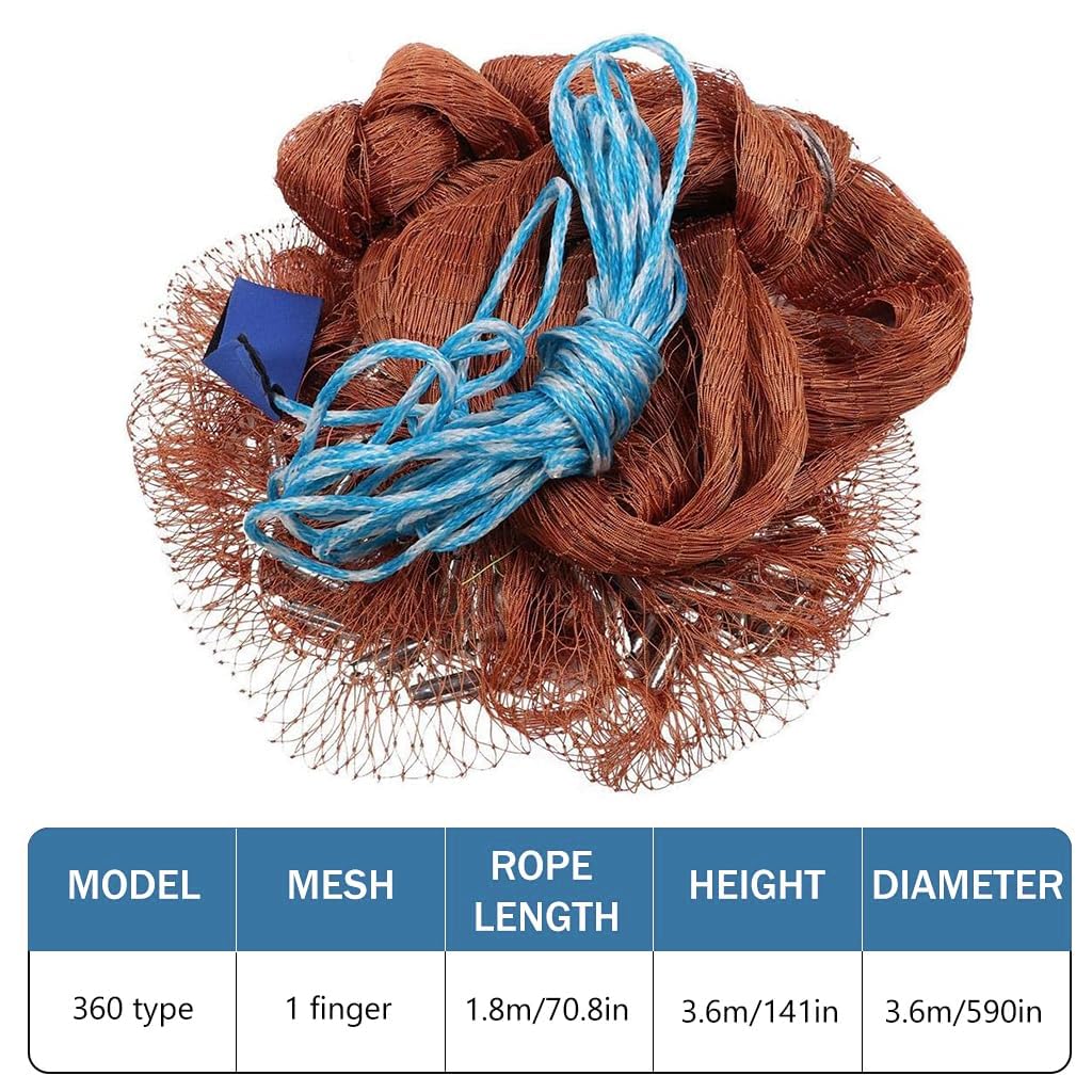 Proberos Fishing Cast Net for Freshwater and Saltwater with 49 ft Rope | Quick Sinking Mesh