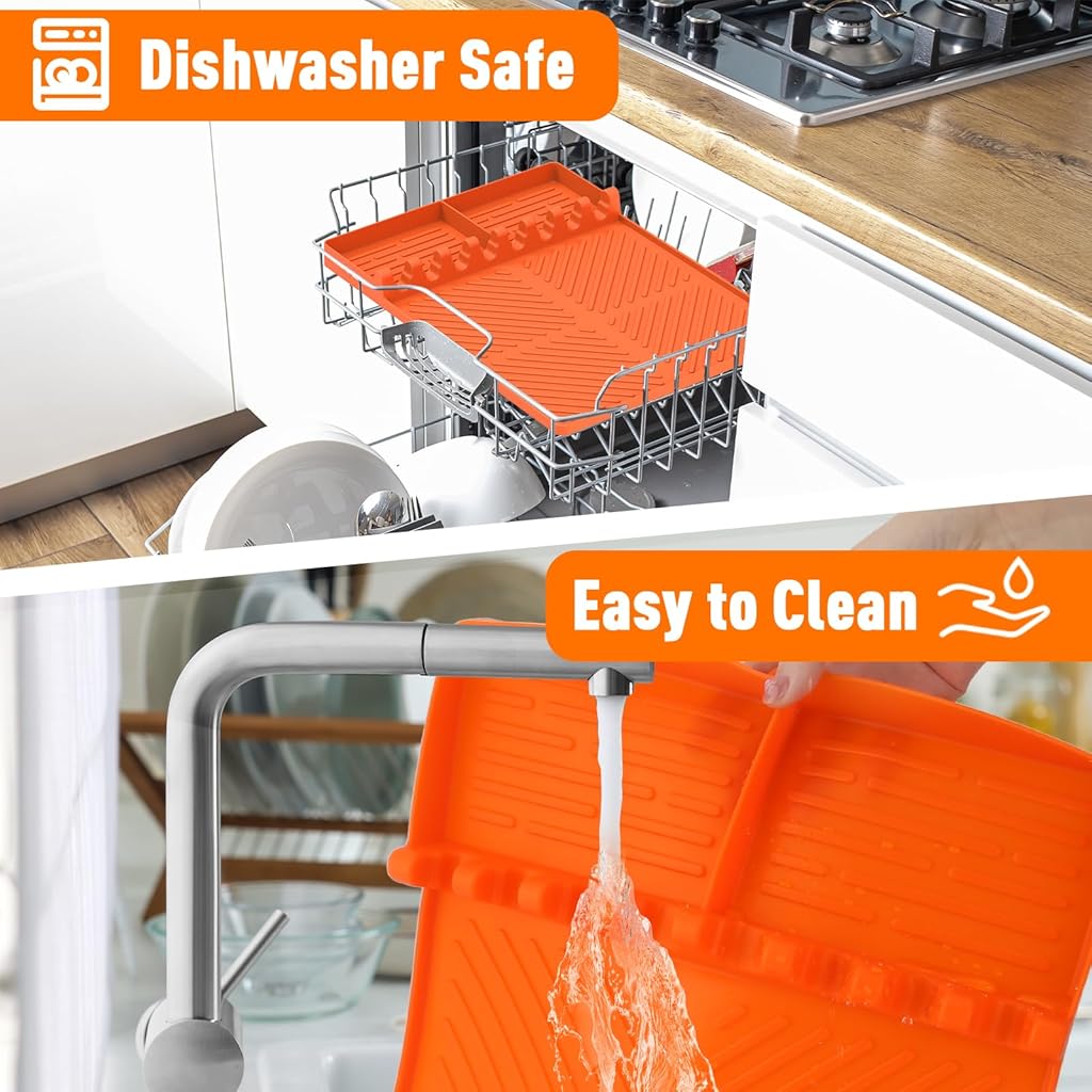 HASTHIP Silicone Grill Mat Compatible - Utensils Organizer Mat - Kitchen Drain Mat - Silicone Griddle Tools Mat with Drip Pad - Heat Resistant Grill Mat - Seasoning Bottles Tray & Kitchen Utensils