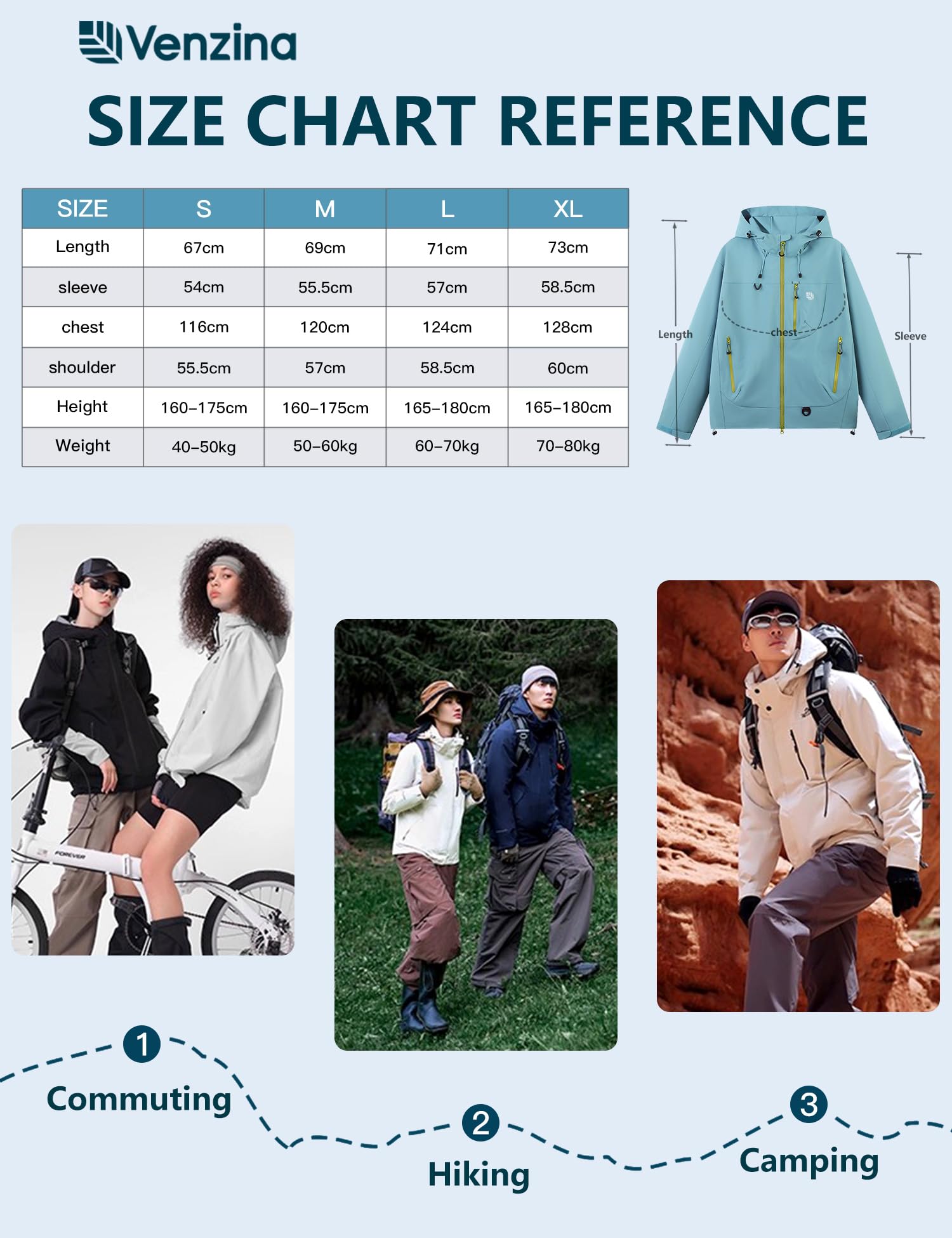 Venzina Women's Waterproof Jacket for Travel and Daily Commute featuring Color Block Design | Blue XL