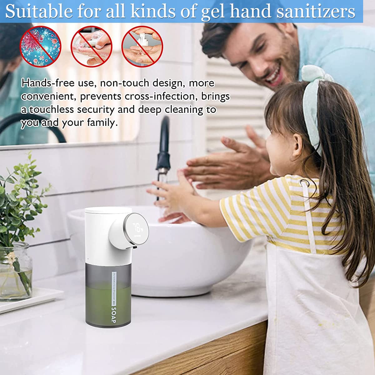 HANNEA Soap Dispenser for Bathroom and Kitchen with 1500mAh Rechargeable Battery & LCD Display
