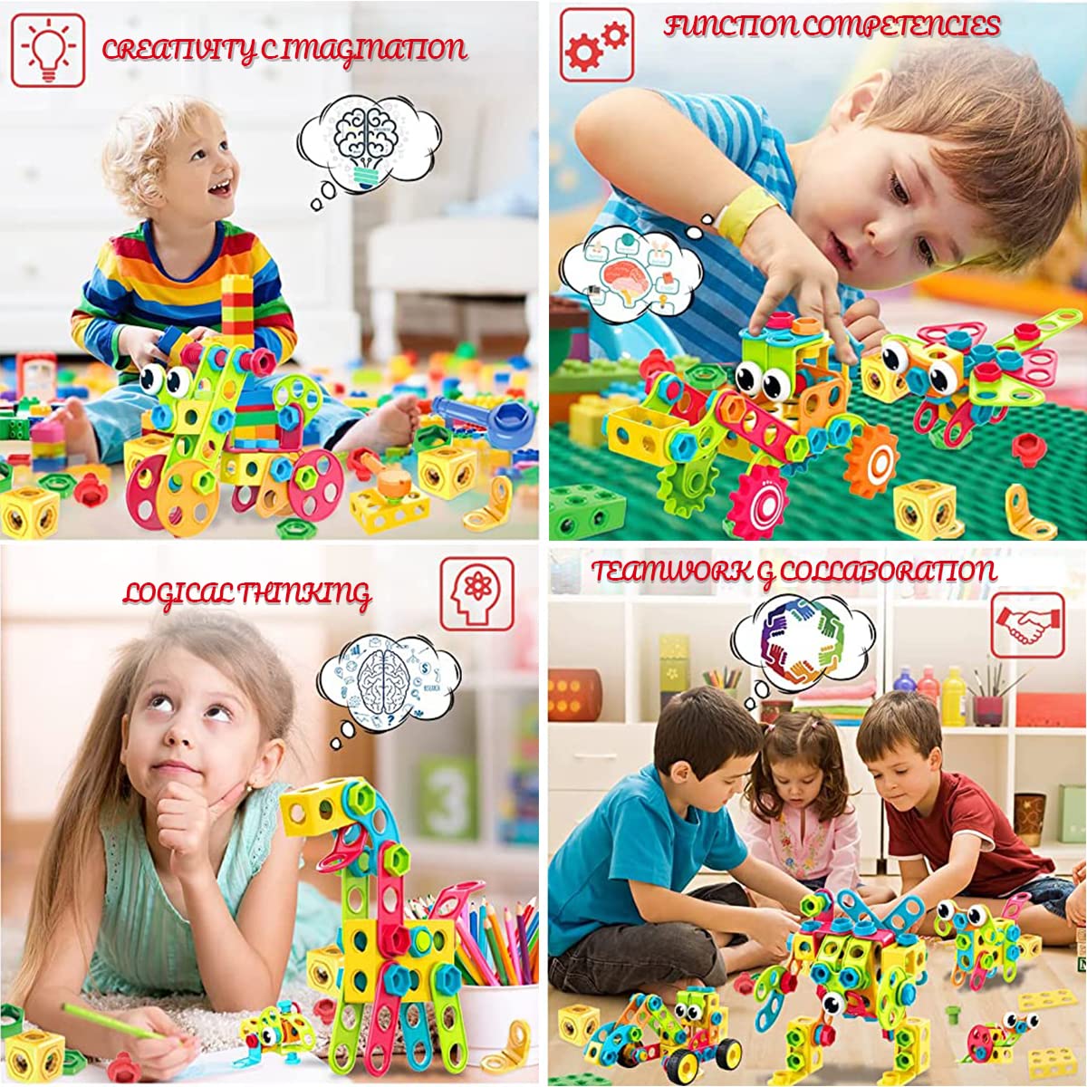 PATPAT® Building Blocks for Kids 288 Pcs DIY Construction Toys for Kids Educational Stem Toys Building Sets with Electric Drill Kids Activities Toys Creative Puzzle Games for Boys Girls 3 4 5 6 7 8