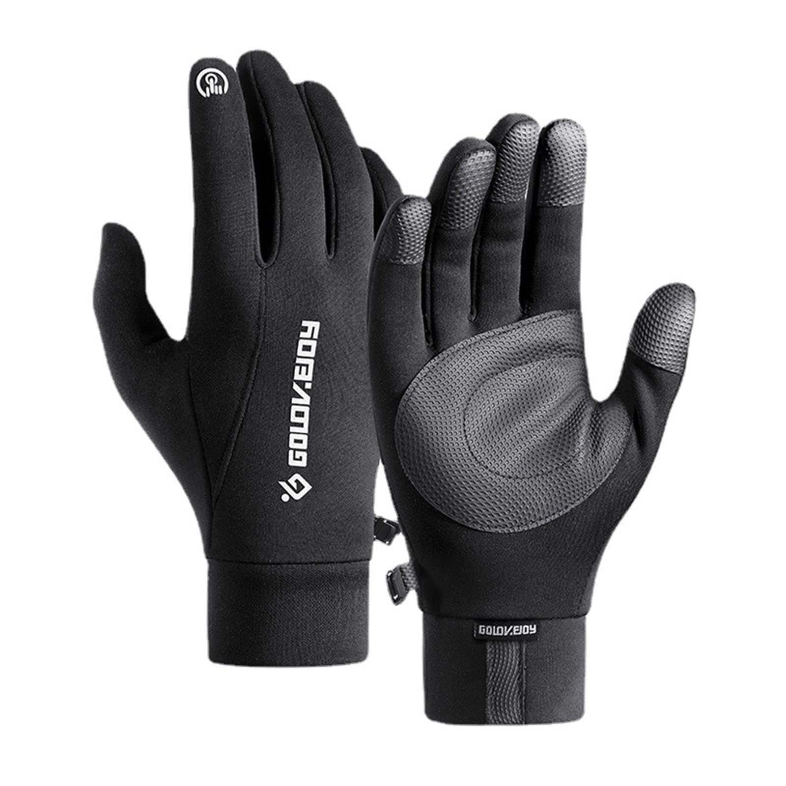GUSTAVE® Winter Riding Gloves for Men, Windproof Fashion Outdoor Sport Gloves Thermal Plush Lined, Anti-Slip Palm Design, Touchscreen Compatibility Finger Tips, with Anti-losp Clasp, L