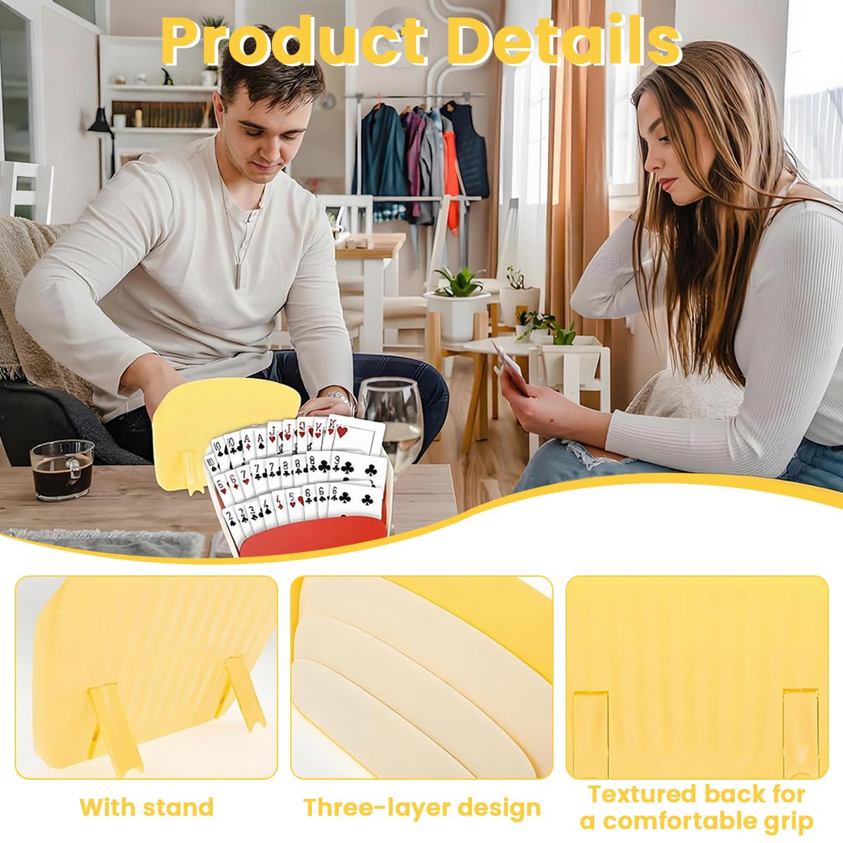 ZIBUYU Card Holders for Playing Cards with 3 Layer Stepped Display and Foldable Stand | 2pcs Red and Yellow Set