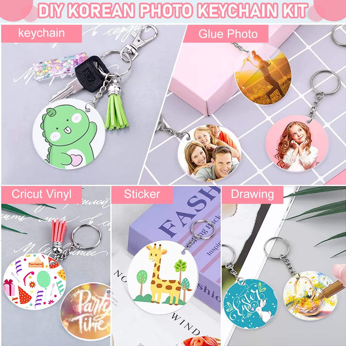 SANNIDHI Acrylic Keychain Blank Circle Kit for DIY Crafts with 120 pcs Rings & Tassels