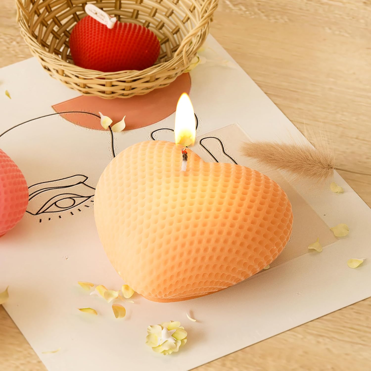 ZIBUYU® 2'' Heart-Shaped Chocolate Mould 3D Food Grade Bpa Free Silicone with Delicate Woven Pattern Design Candle for Handmade Bath Soaps Decor DIY Crafting 3PCS