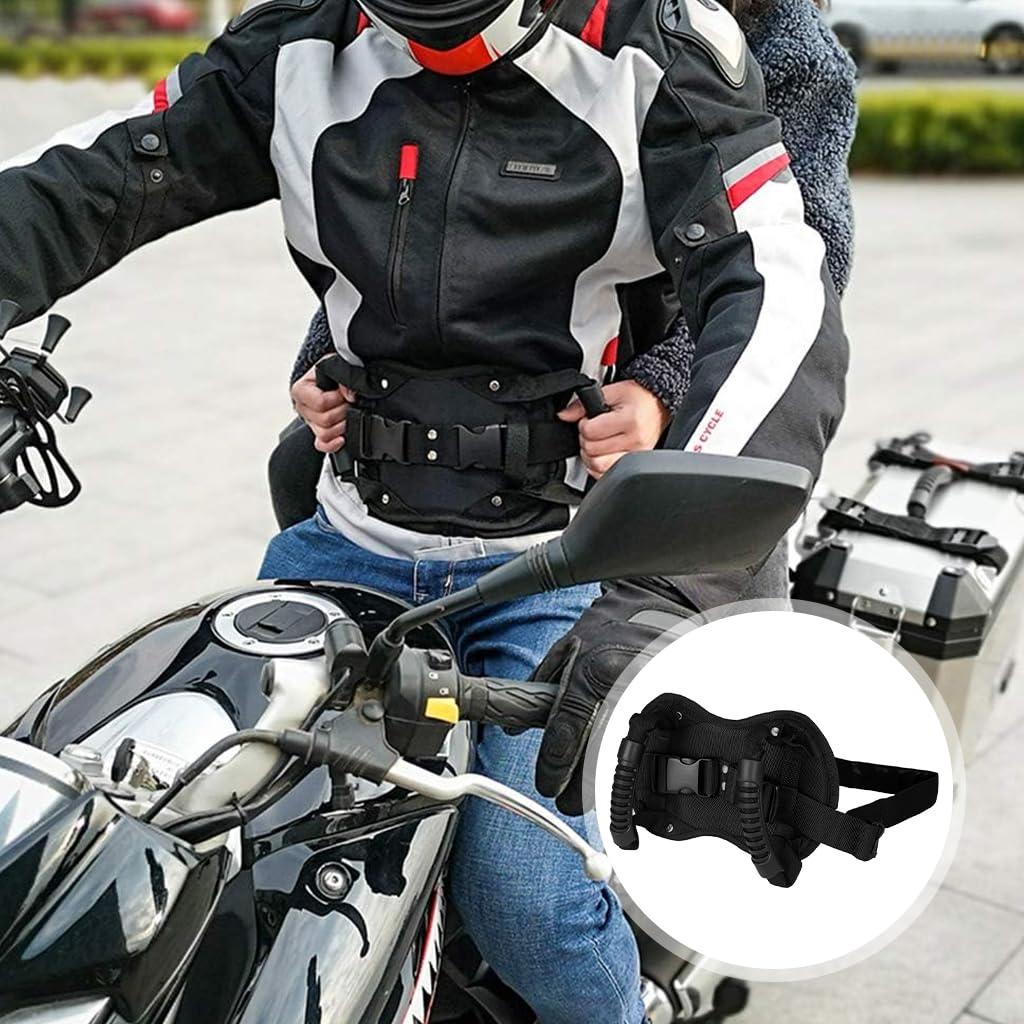 STHIRA Motorcycle Passenger Safety Belt for Rear Seat with Adjustable Non Slip Grip Handles | Secure Ride for Men Women and Teens